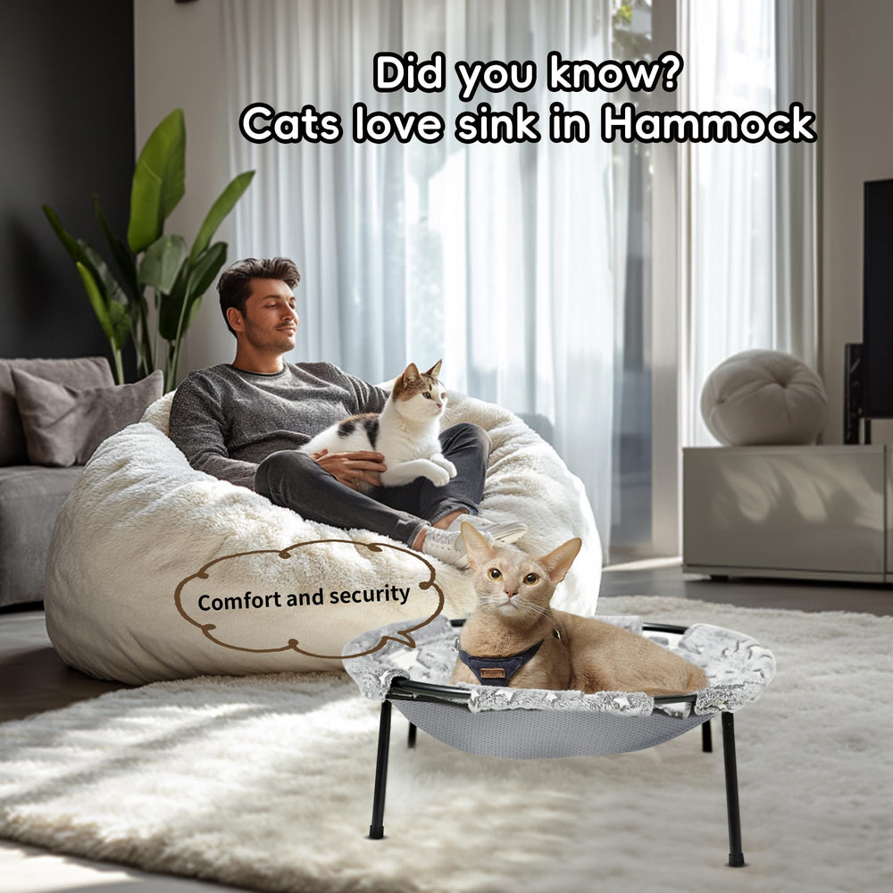 POMESEA Elevated Cat Bed elevated-snooze shows cat enjoying elevated vantage