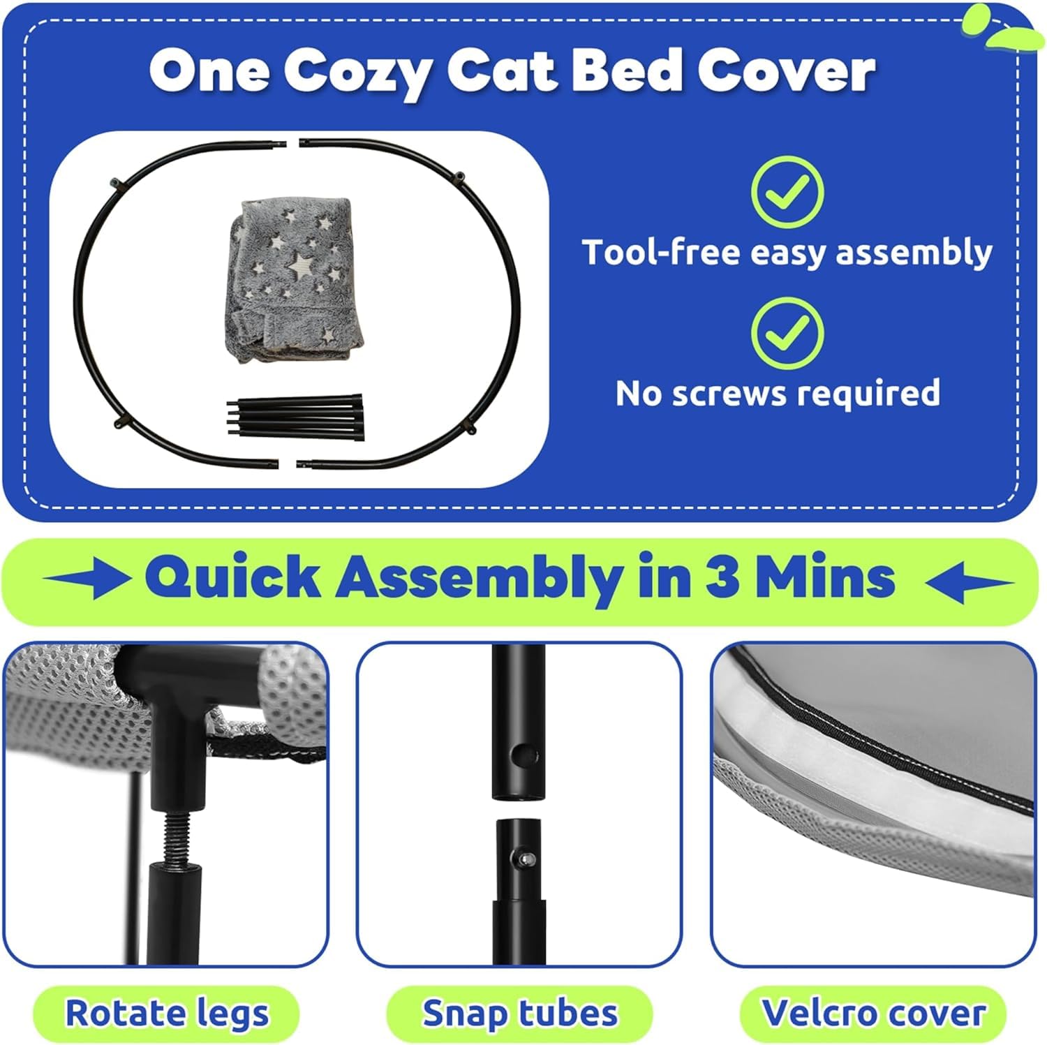 POMESEA Elevated Cat Bed tool-free-velcro-assembly demonstrates easy setup