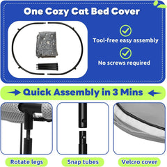 POMESEA Elevated Cat Bed tool-free-velcro-assembly demonstrates easy setup