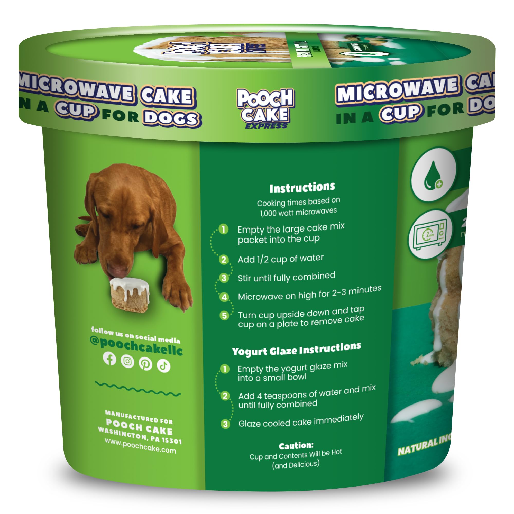 Pooch Cake Express cup pour microwave shows easy heat-and-serve dog dessert