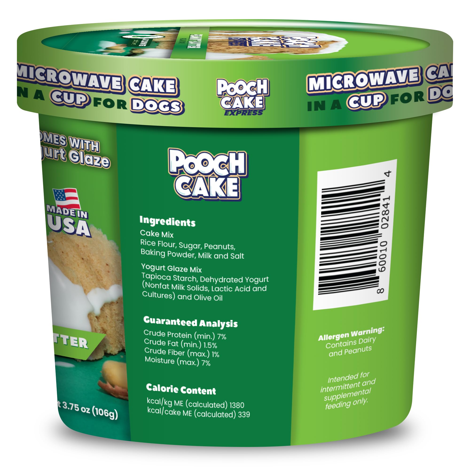 Pooch Cake Express dog enjoys cake in a cup with peanut butter aroma