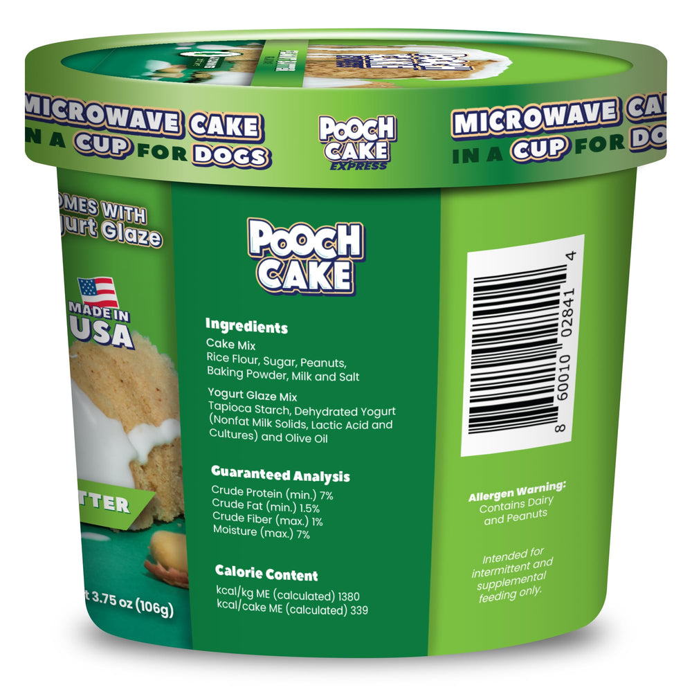 Pooch Cake Express dog enjoys cake in a cup with peanut butter aroma