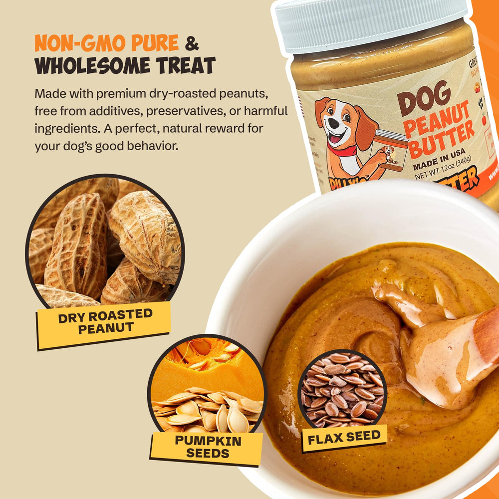 Poochie Butter dry-roasted peanuts closeup—high-quality ingredients support energy for active dogs.