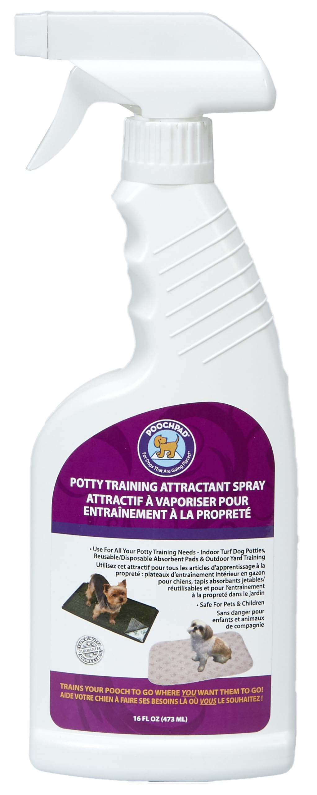 PoochPad attractant bottle pour guides dogs during housebreaking.