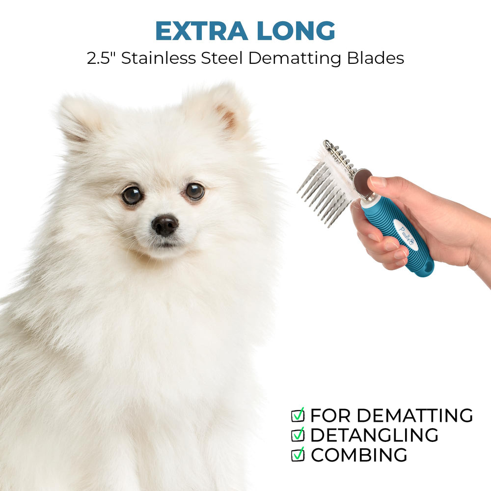 POODLIE Dematting comb used on wet or dry fur for versatility.