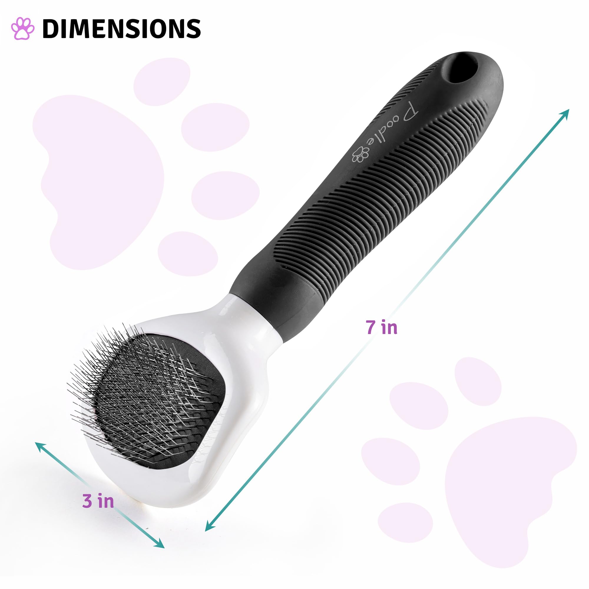 POODLIE Poodle Pet Slicker Brush-coated-tips-safe-grooming: rounded tips minimize irritation