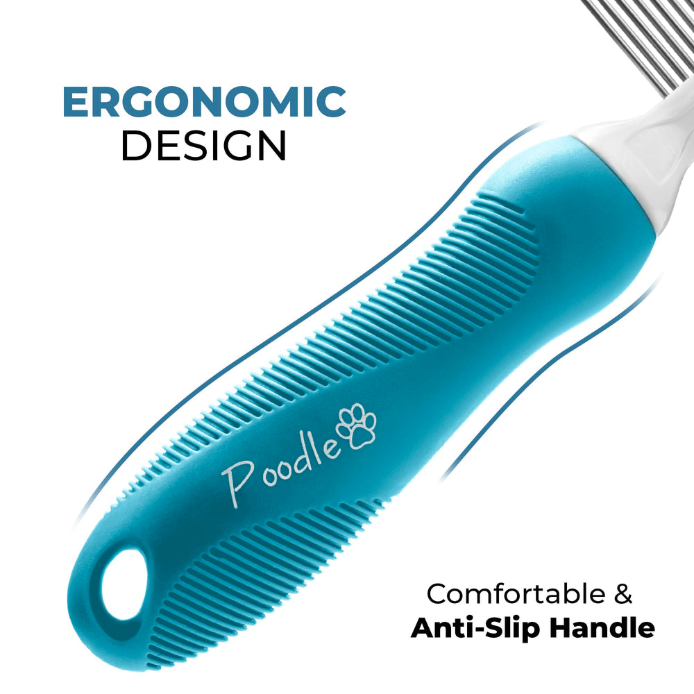 POODLIE 2-in-1 detangler comb saves time during grooming sessions.