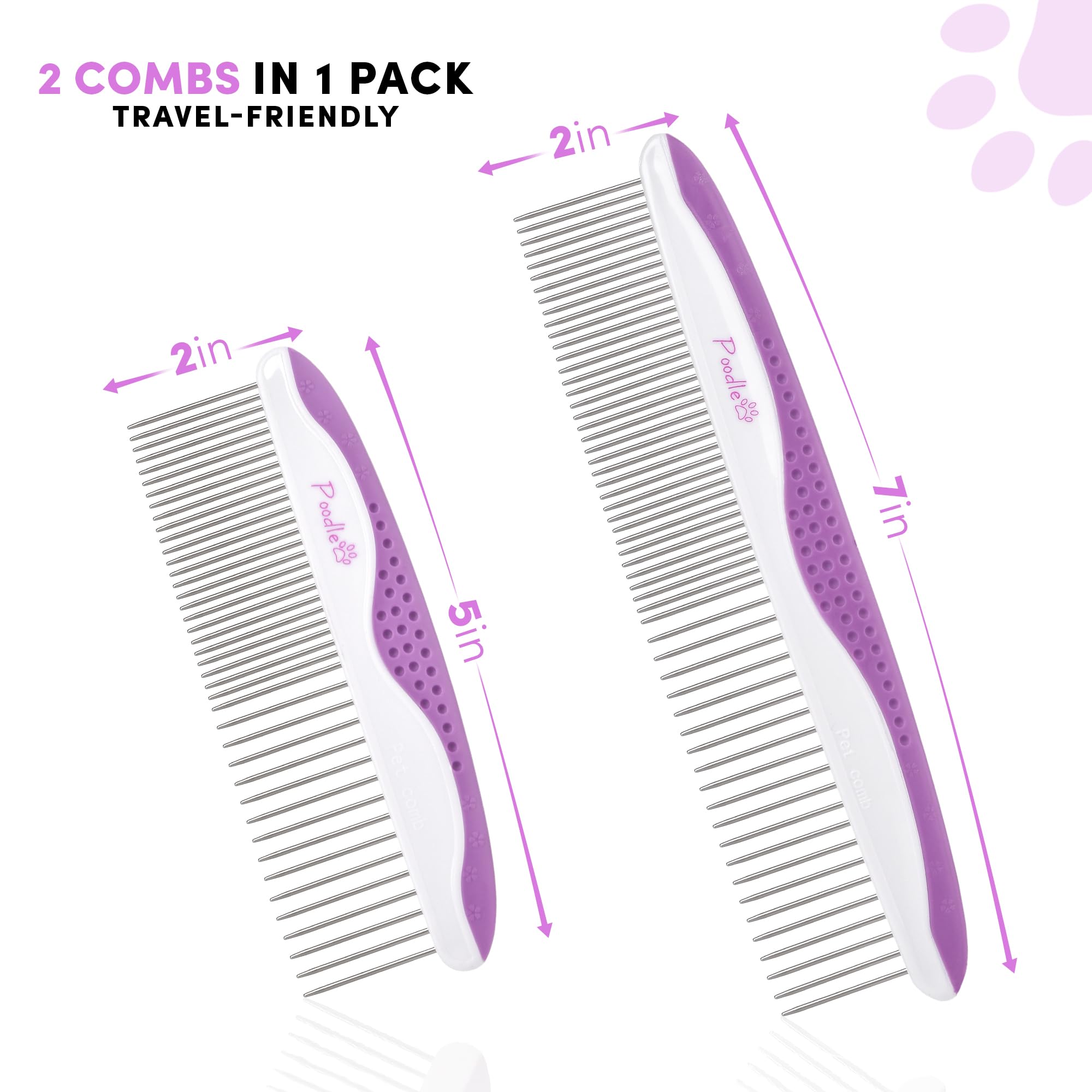 Poodlie poodle combs stainless steel teeth close-up, effective mat loosening.