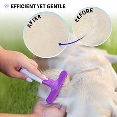 POODLIE Poodle Pet Grooming Rake handle grip demonstrates ergonomic comfort during grooming.