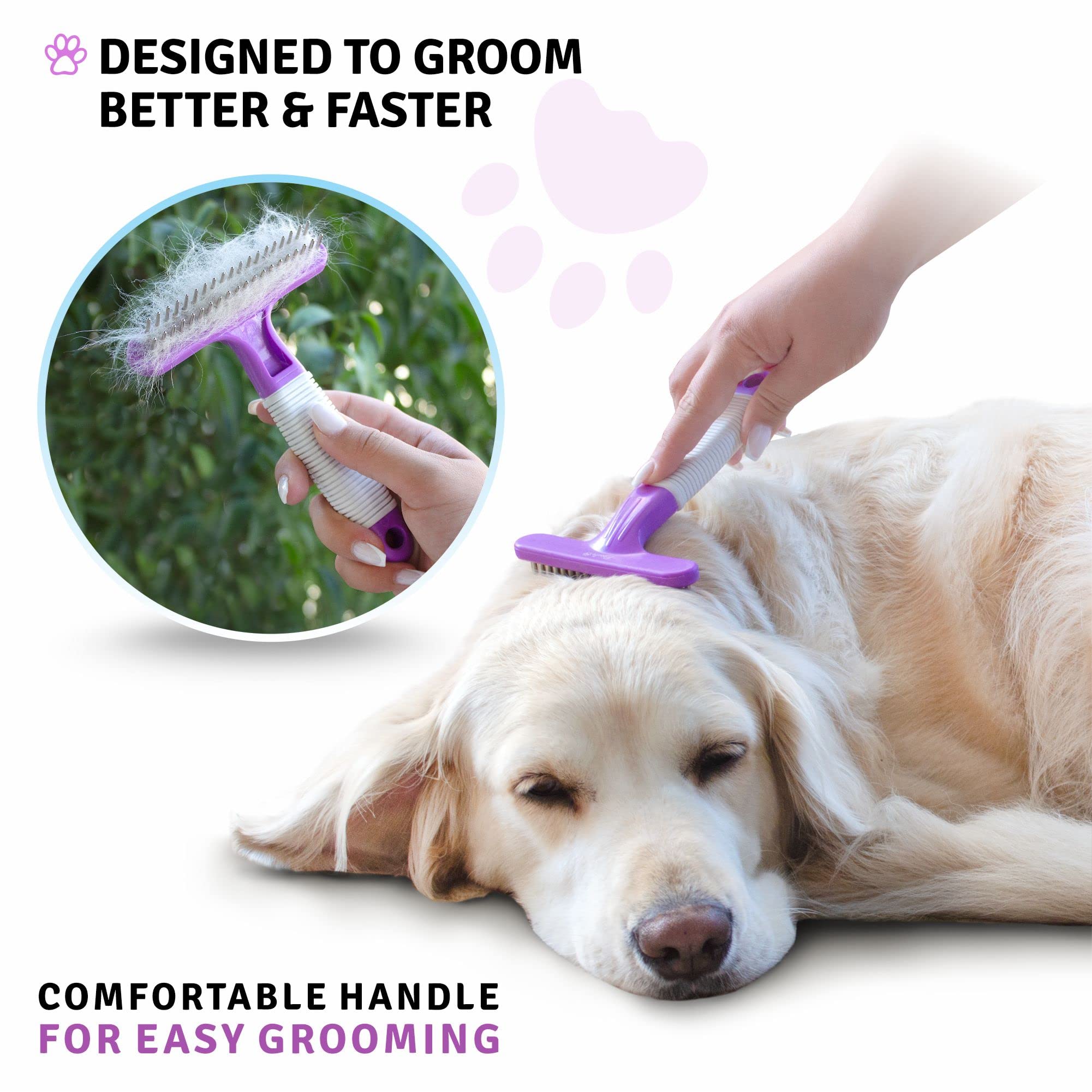 POODLIE Poodle Pet Grooming Rake undercoat removal action reduces loose fur on coat.