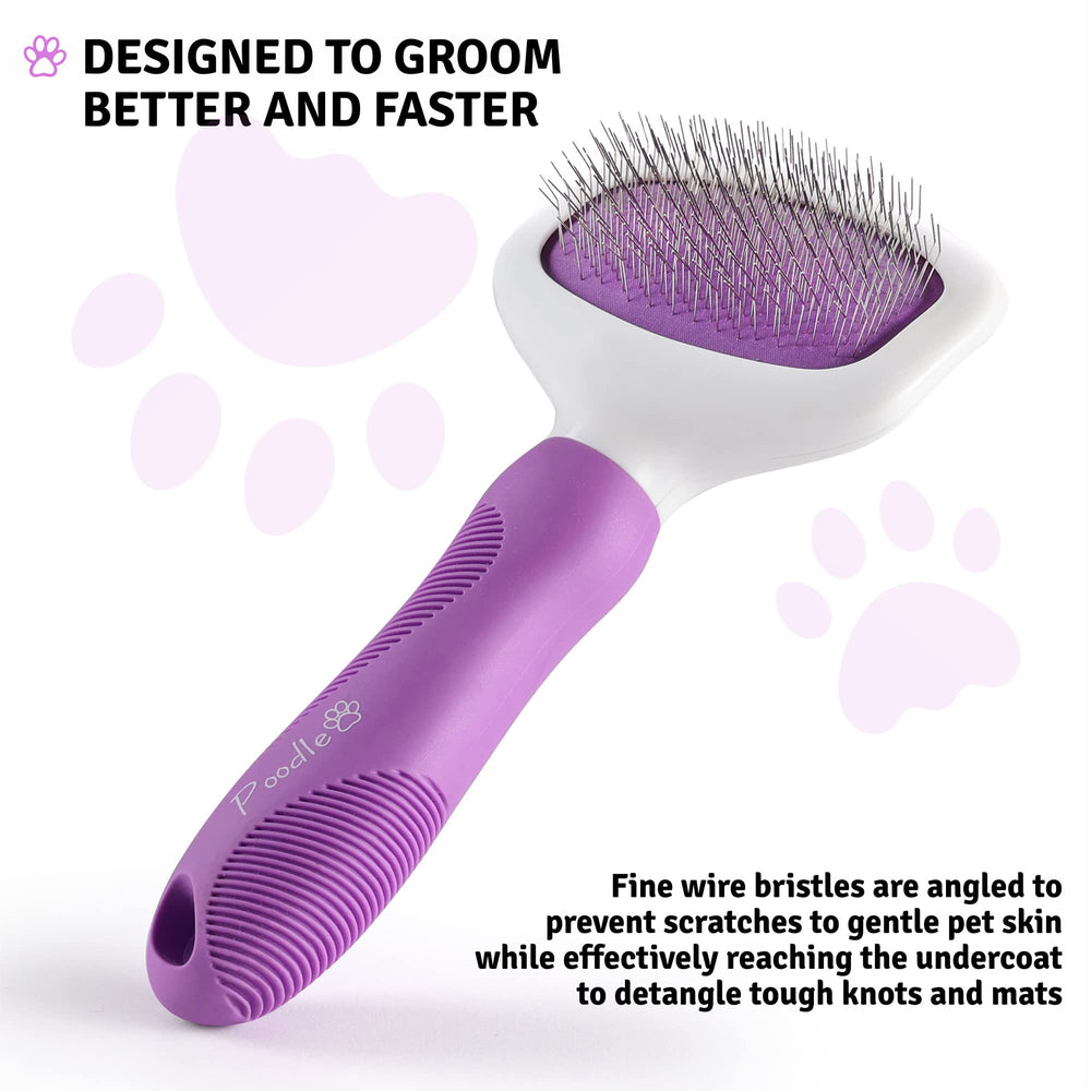 POODLIE Poodle Pet Slicker Brush angled bristles reach deeper without scratching skin