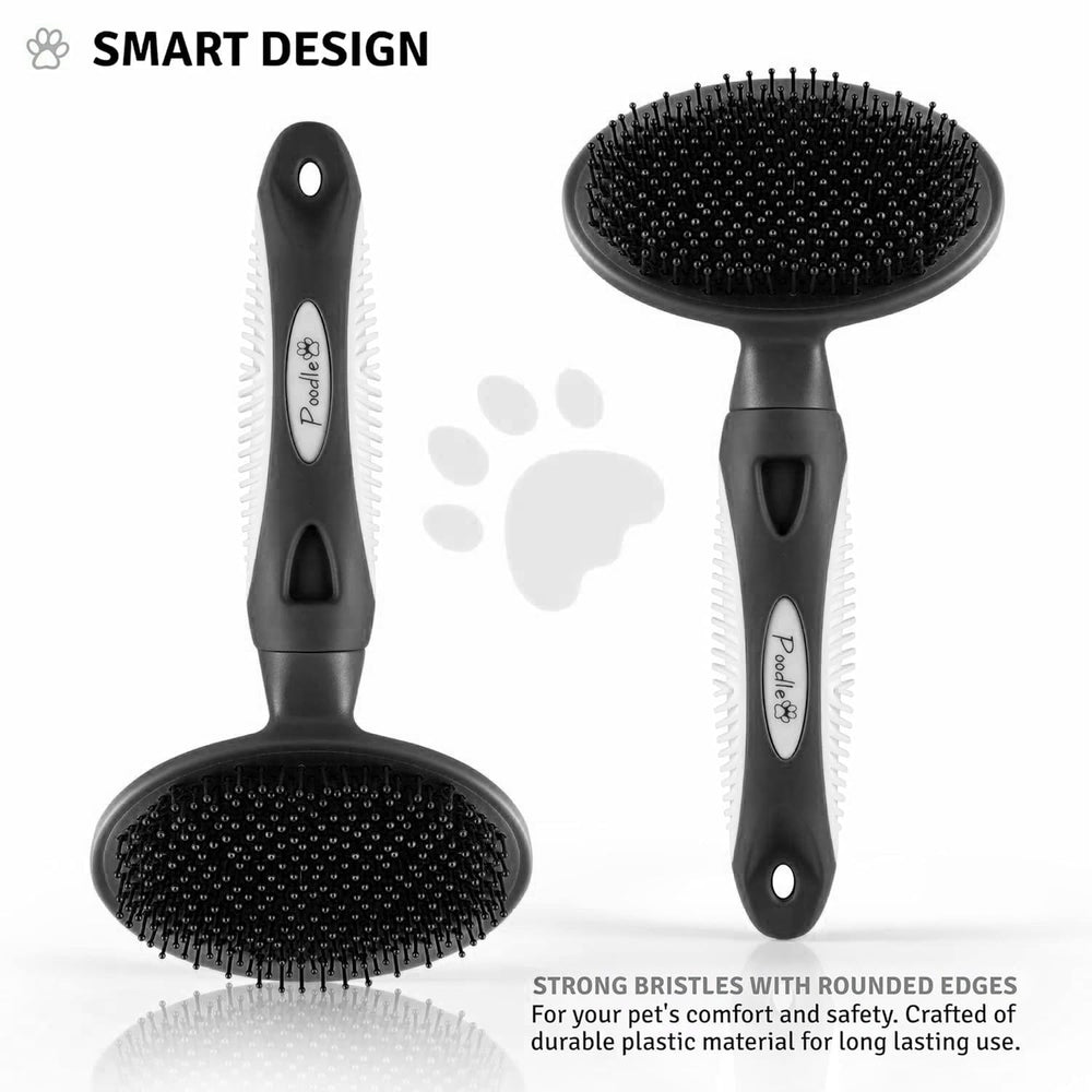 POODLIE Round Bristle Brush removes dander and dirt for a cleaner coat.