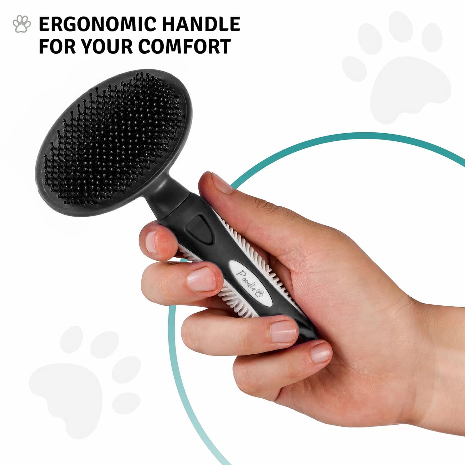 POODLIE Round Bristle Brush ergonomic design for comfortable grooming.
