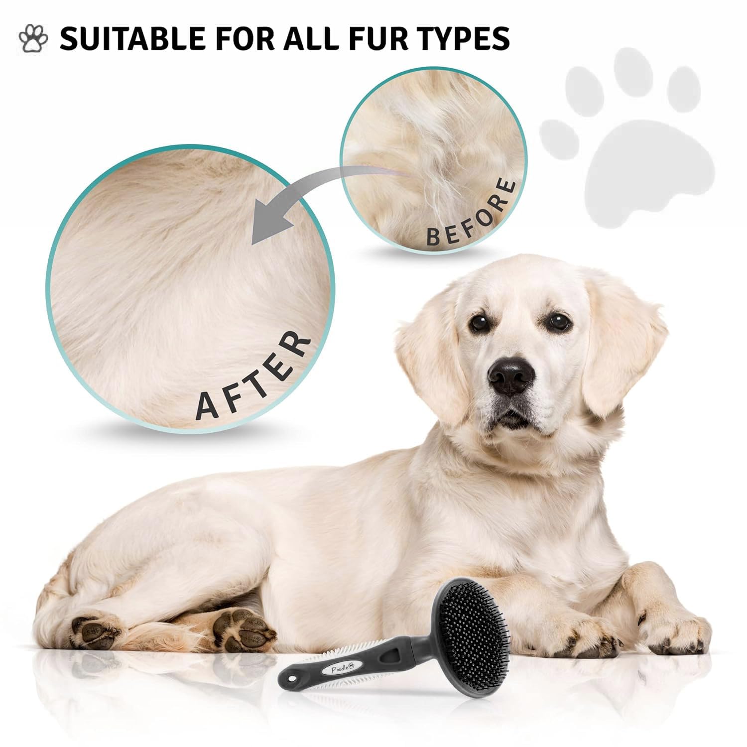 POODLIE Round Bristle Brush safe use on face and paws for calm brushing.