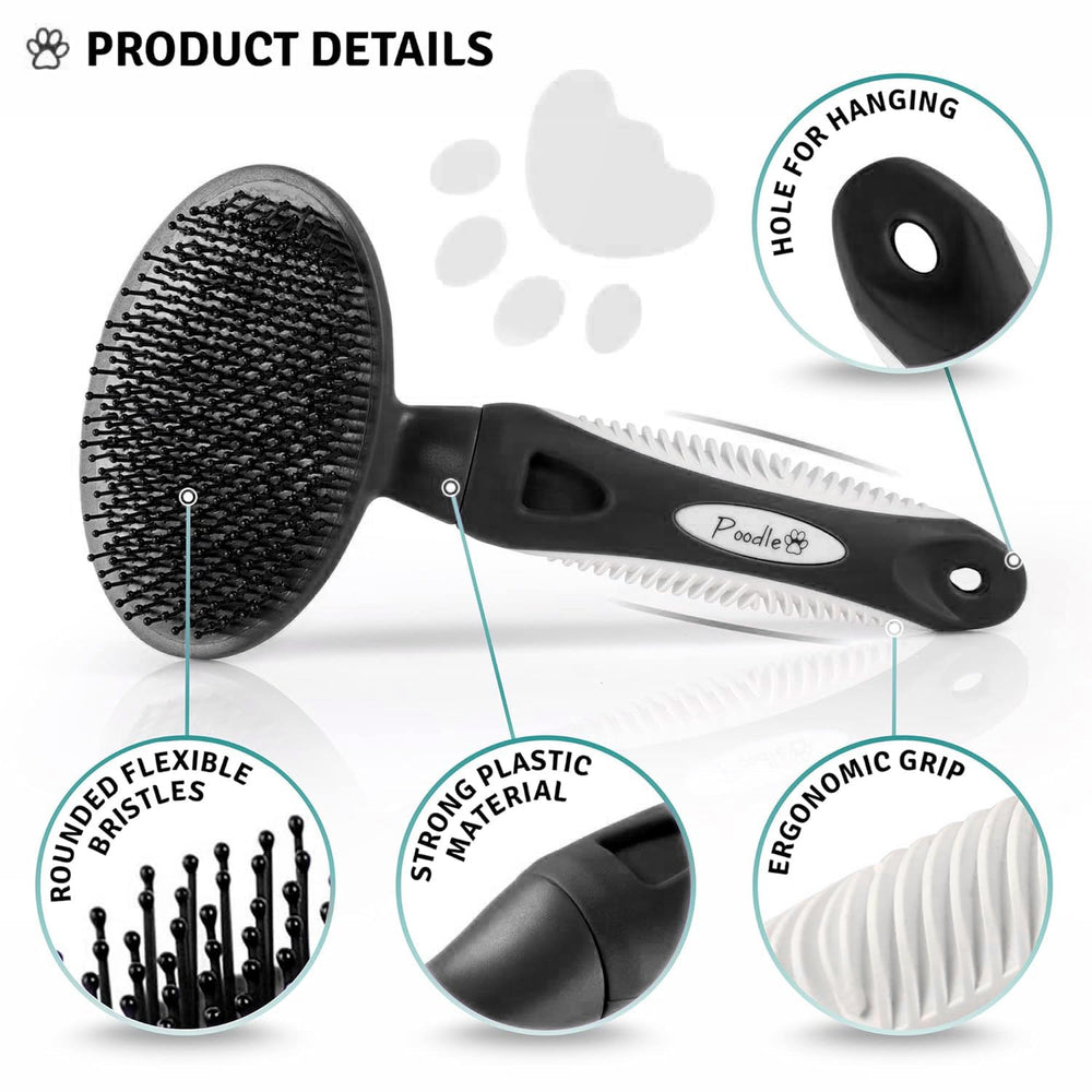 POODLIE Round Bristle Brush rubber grip for steady handling during grooming sessions.