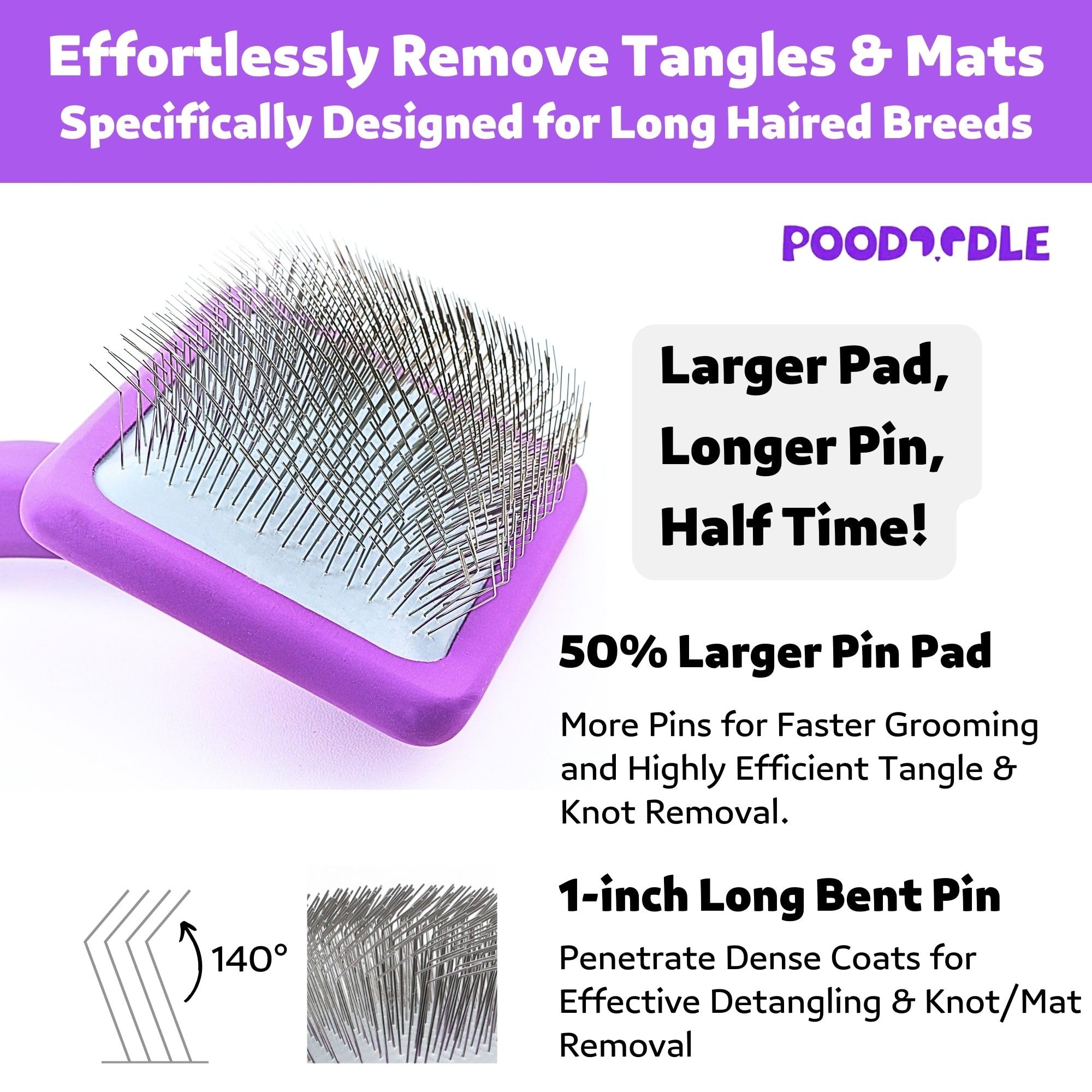 Poodoodle Small Slicker Brush air-cushioned pad delivering soothing brushing comfort.