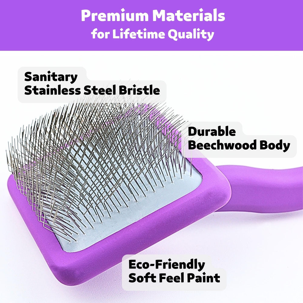 Poodoodle Small Slicker Brush branding closeup showcasing durable, user-friendly design.