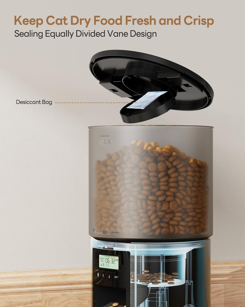 POOEKEN cat feeder digital control panel for precise scheduling