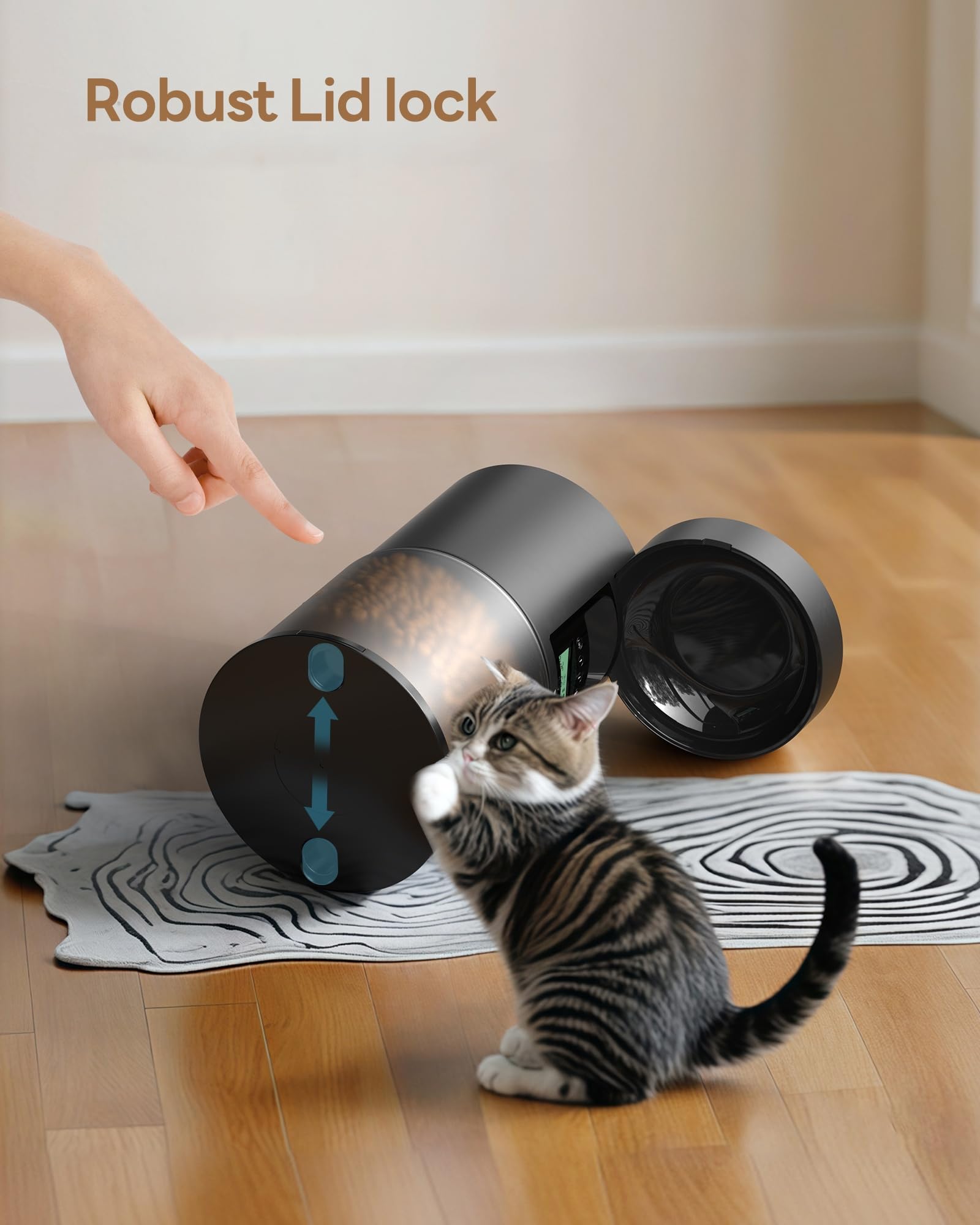 POOEKEN cat feeder double-lock lid preventing spills and tampering