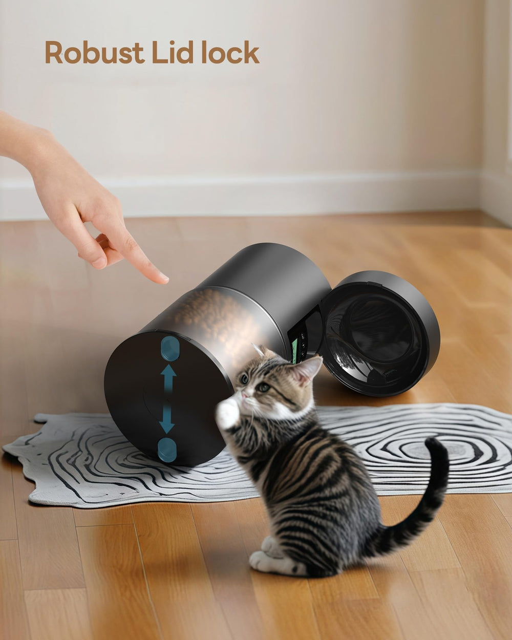 POOEKEN cat feeder double-lock lid preventing spills and tampering