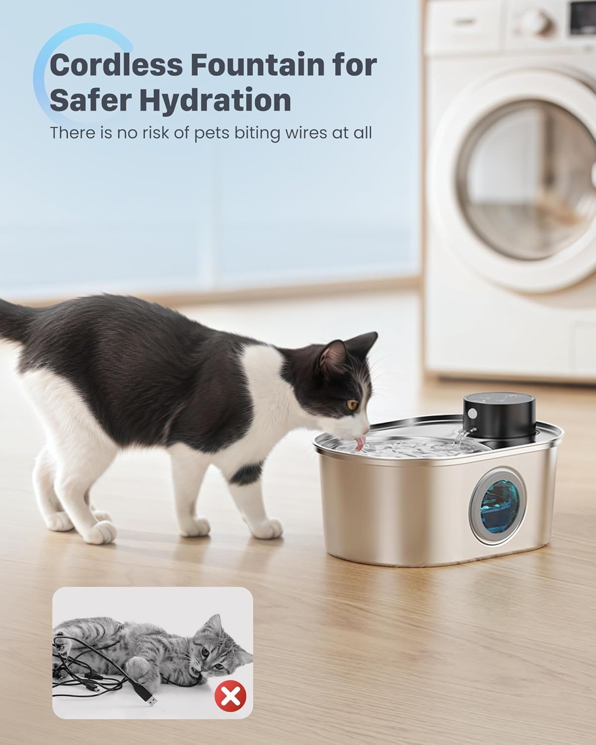 POOEKEN wireless cat fountain easy daily-use setup at home.