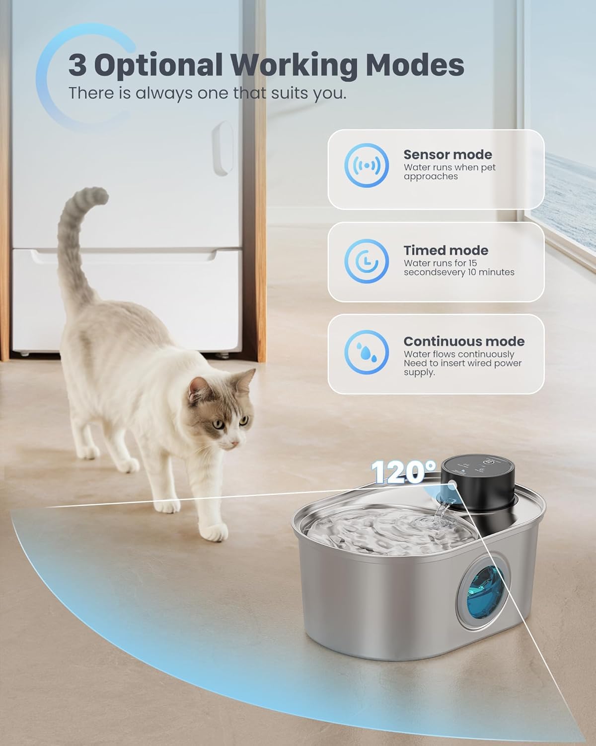 POOEKEN wireless cat fountain filter purification maintains fresher water.