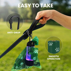 Poop Mate dispenser close-up shows bag roll compatibility for easy refills.