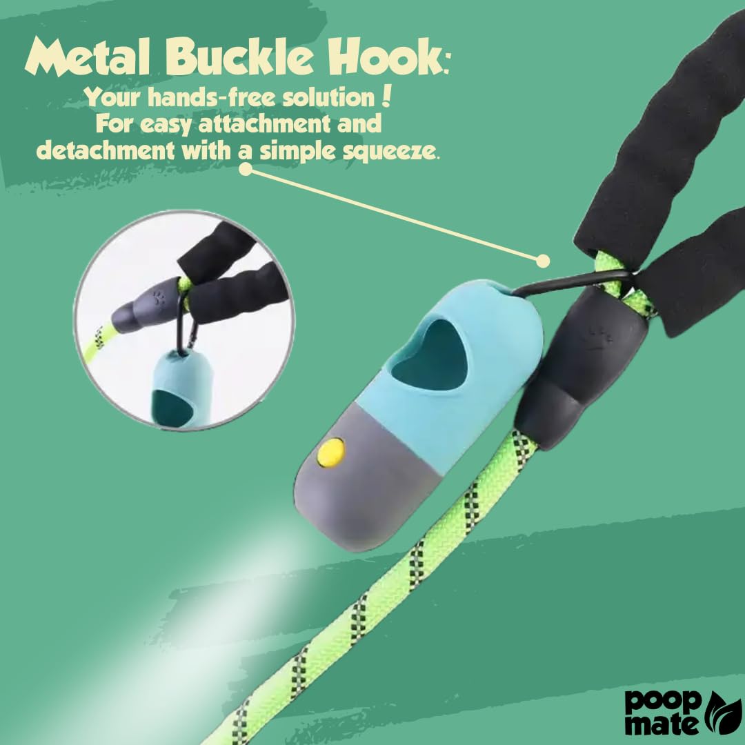 Poop Mate metal carabiner clip securely attaches to belt or leash