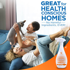 POOPH Kitty Odor Eliminator applied to bedding to refresh fabrics.