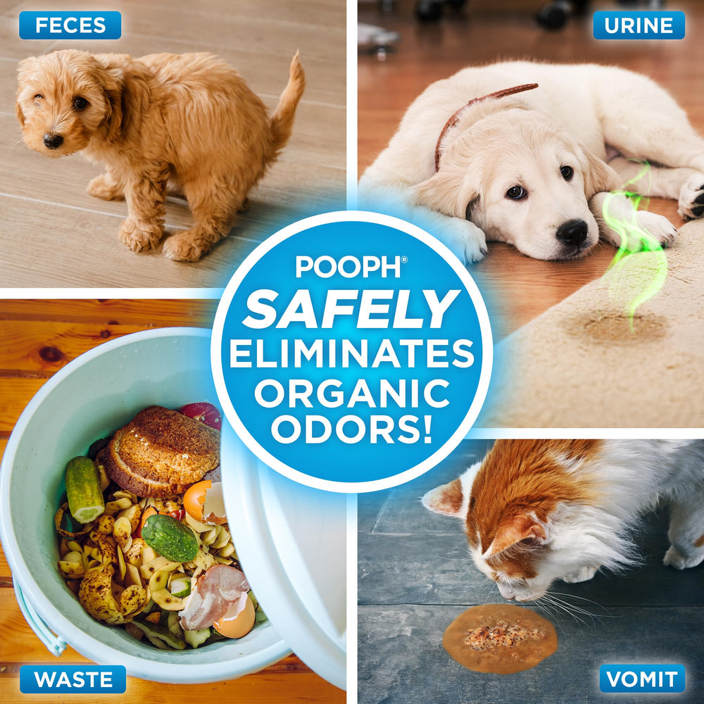 POOPH-odor-elimination-molecular-action illustrates instant odor breakdown for pets.
