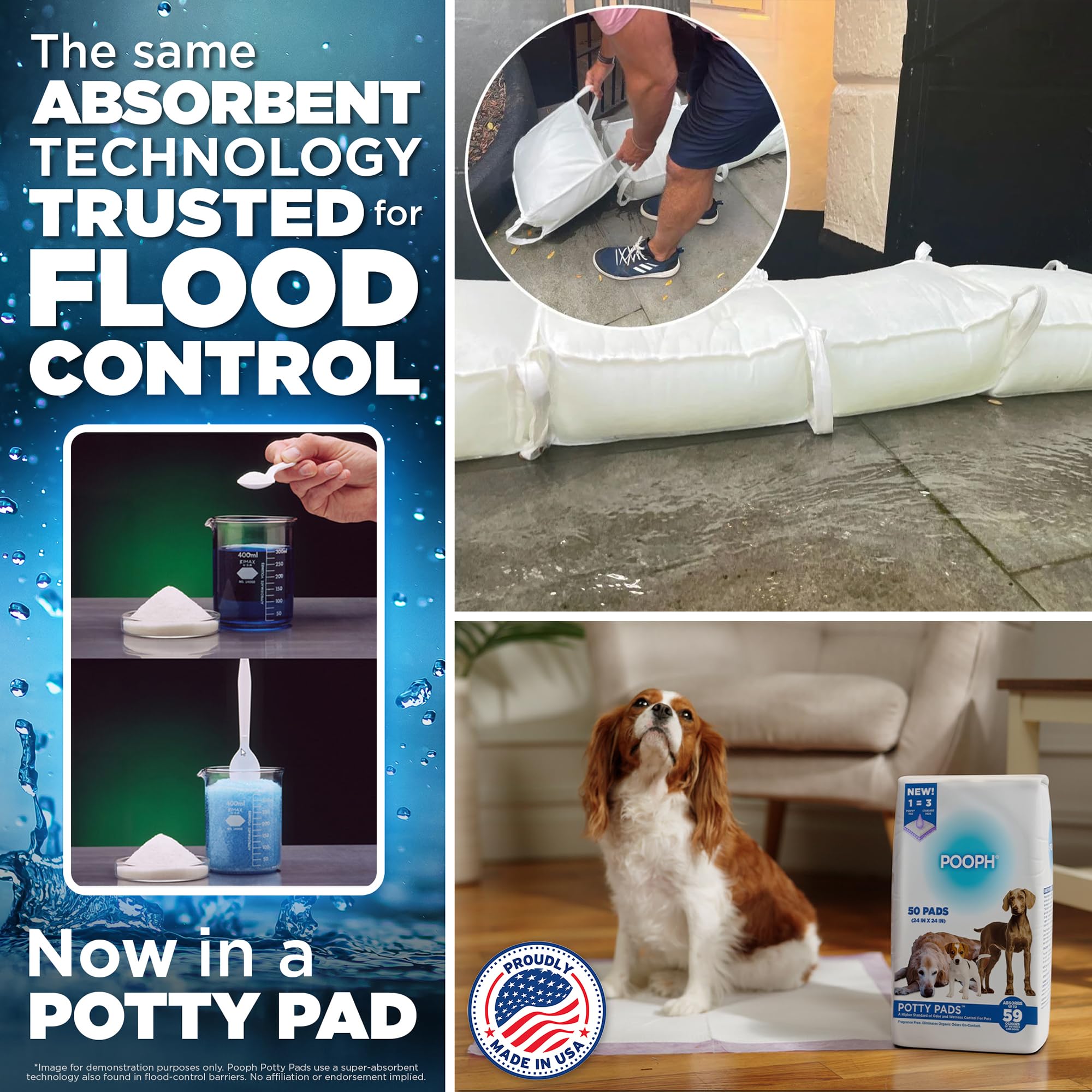 POOPH Potty Pads impermeable-backing provides reliable floor coverage.