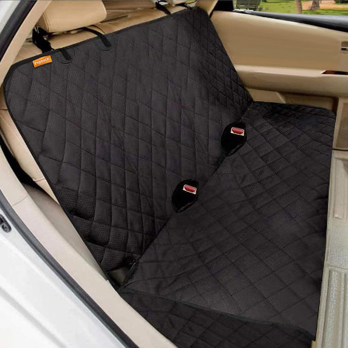 Popbark dog-seat-cover universal fit back seat with quick setup.