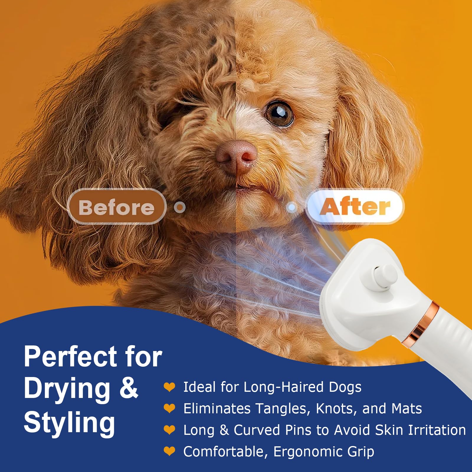 POPET 3-in-1 slicker-brush action demonstrates detangling with gentle skin massage.