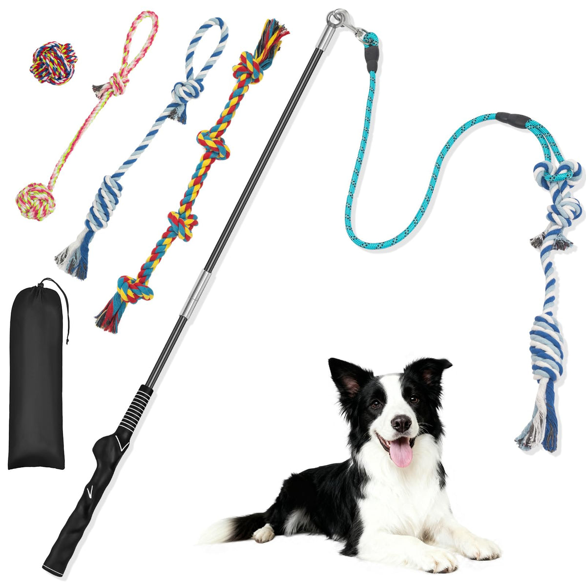 Popoko Flirt Pole teaser wand lets dogs enjoy interactive training during play.