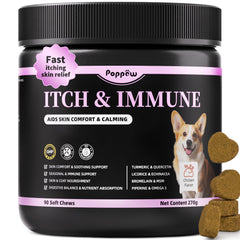 Poppaw allergy chews chicken flavor packaging promoting skin comfort potential