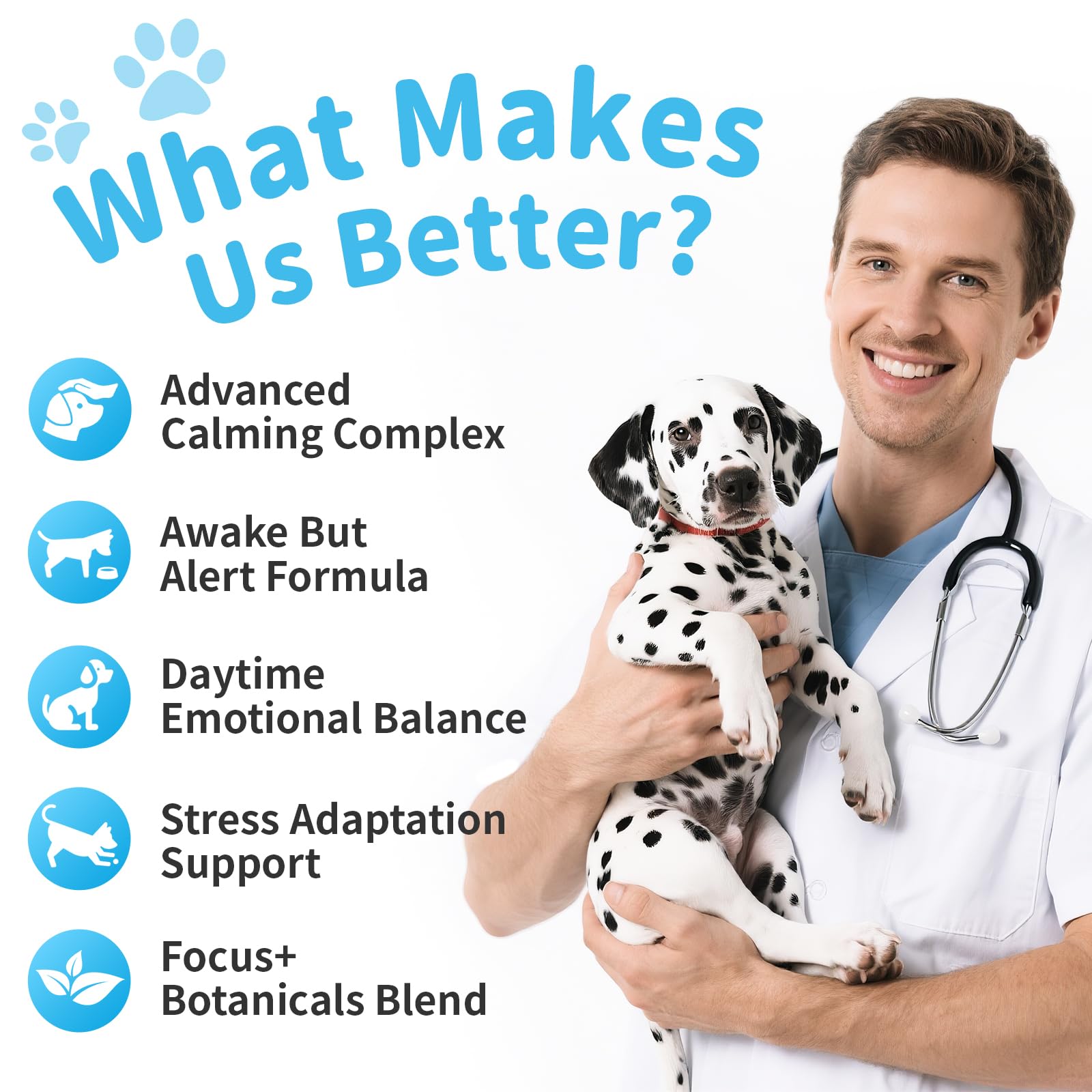 POPPAW Calming Chews bottle back with dosage and usage notes for daily use.