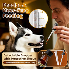 POPPAW daytime drops on a dog promoting daytime calm during stress.