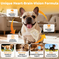 POPPAW heart-brain-eye-support dog chews highlight cardio and cognitive wellness potential.