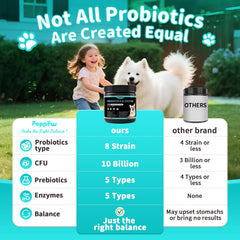 POPPAW probiotics dog chews label detail highlights 10B CFUs and prebiotics.