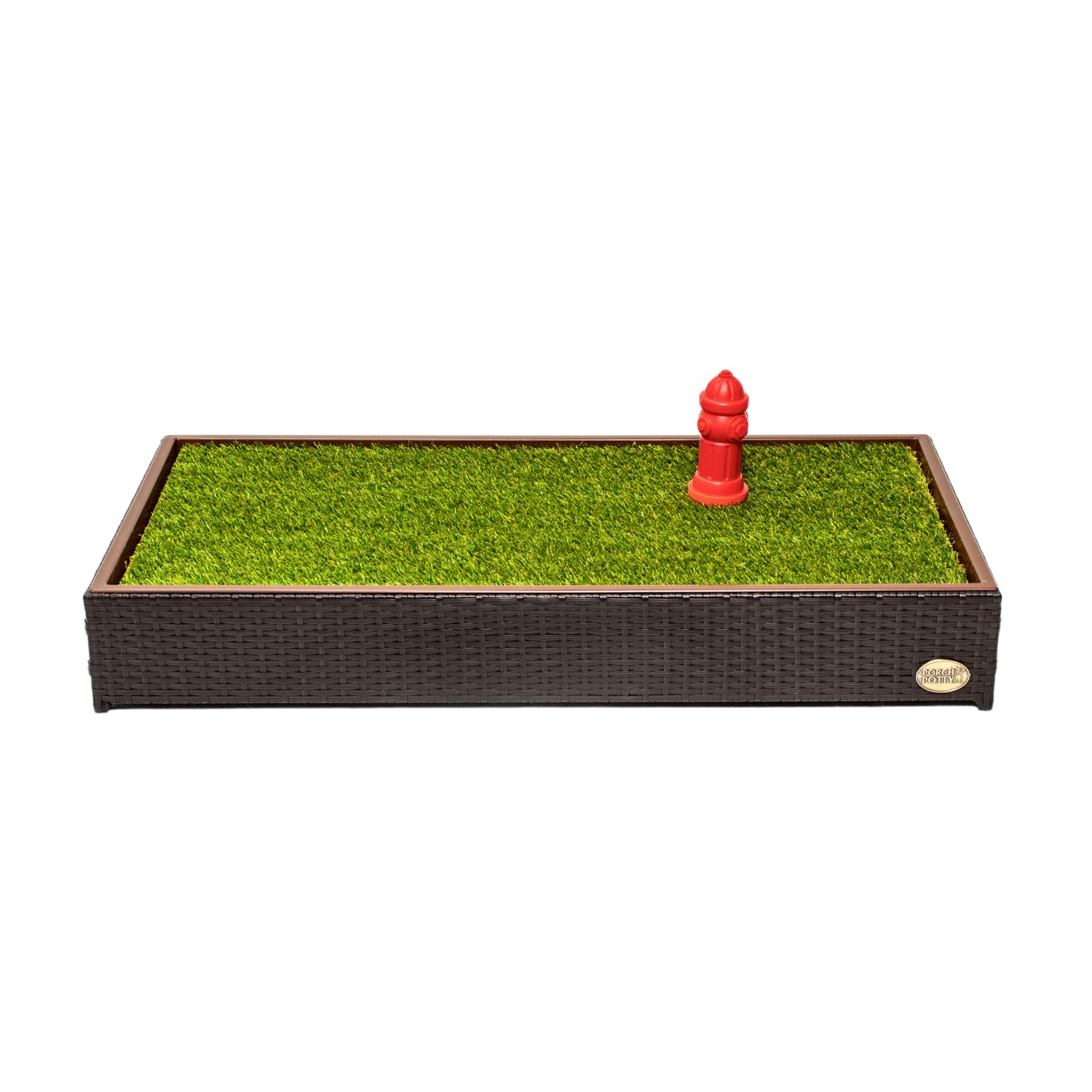 Porch Potty artificial grass self-draining closeup shows fast drainage for easy cleanup.
