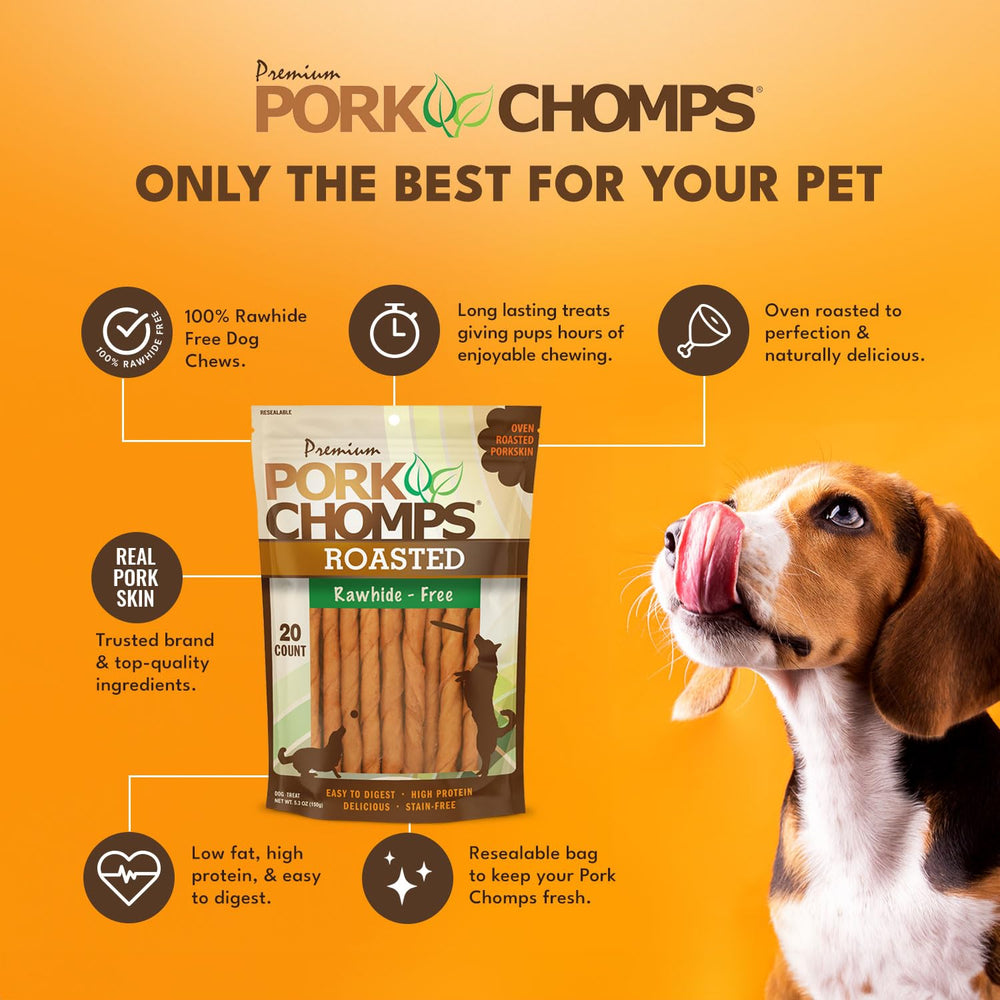 Pork Chomps mini twist close-up shows chew size suitable for all dogs.