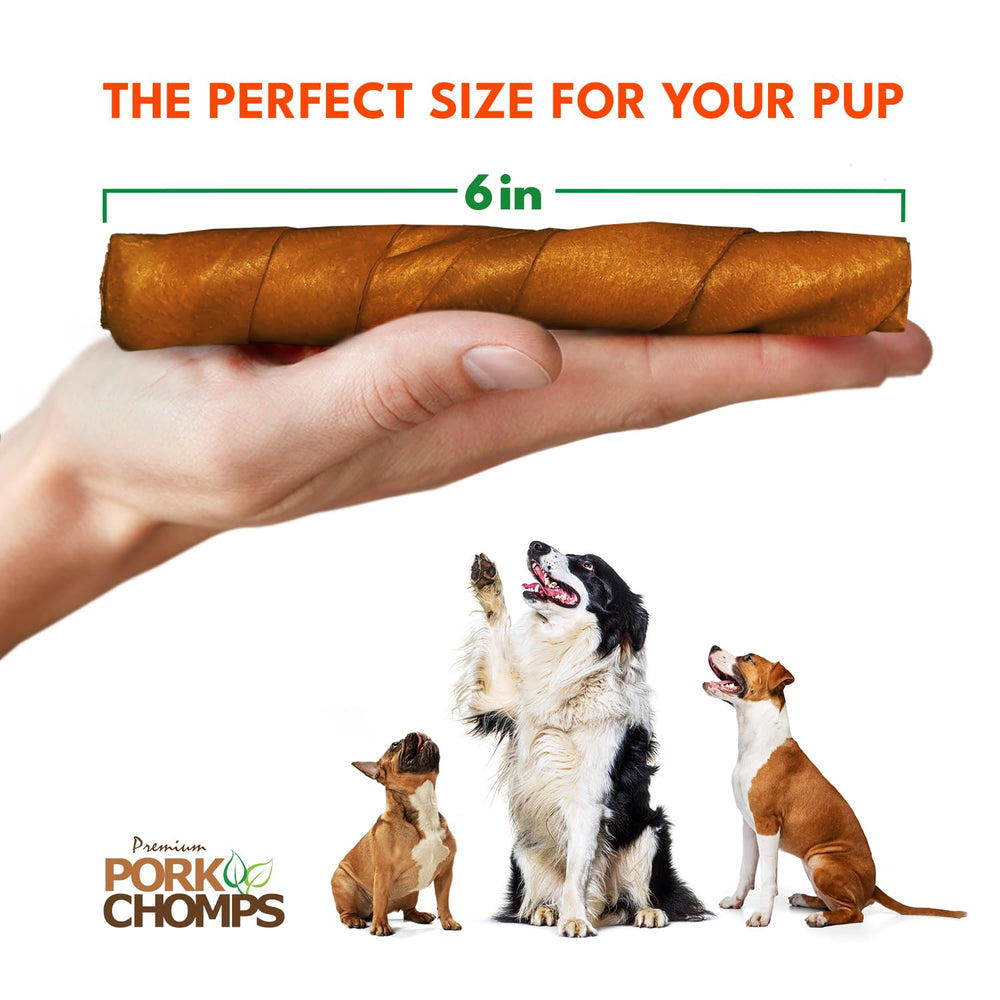 Pork Chomps Roasted Twists dog chewing for long-lasting entertainment.