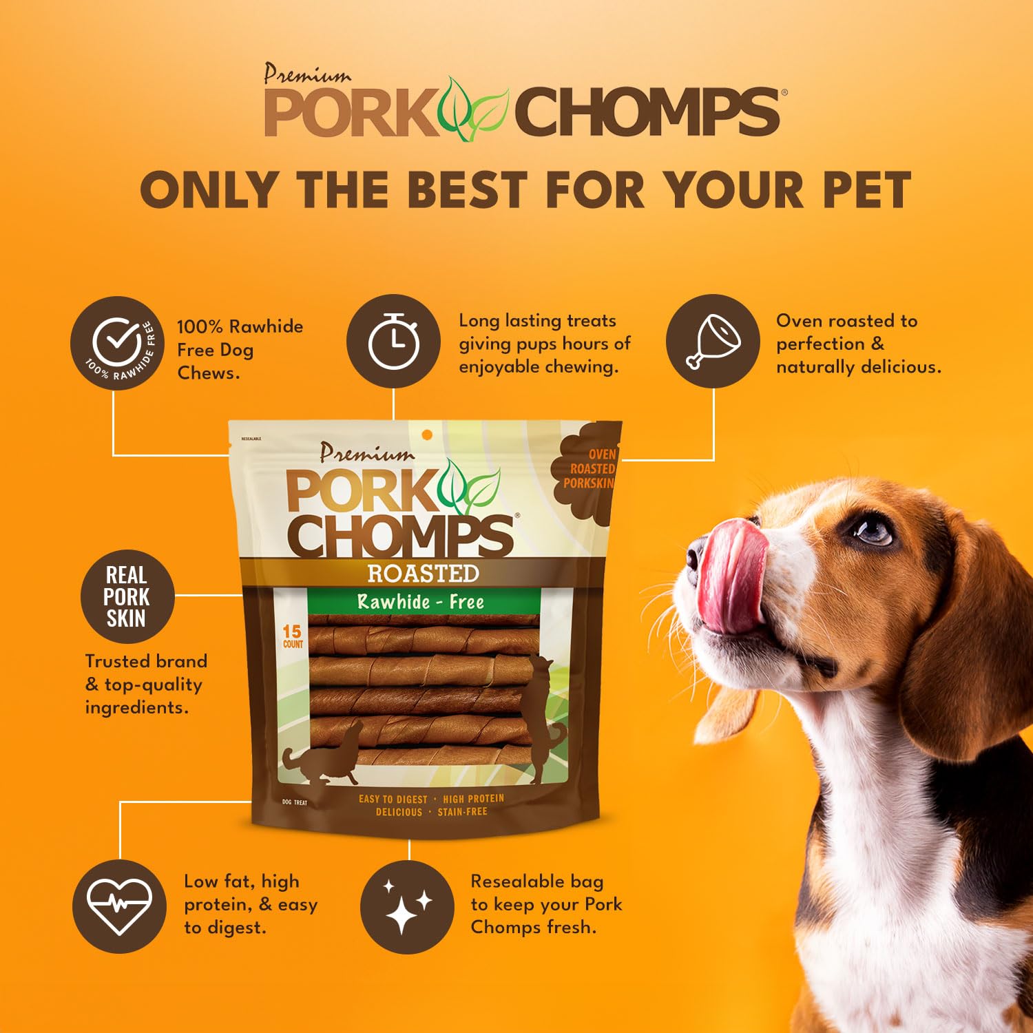 Pork Chomps Roasted Twists in hand shows convenient 6-inch size.
