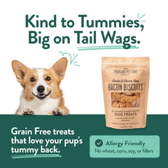 Portland bacon dog treats USA-made packaging in BPA-free bag.