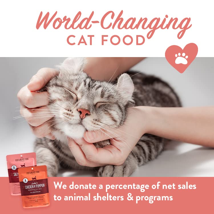 Portland Pet Food Company chicken pouch close-up – tender texture appeals to picky eaters.