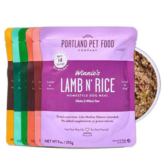 Portland Pet Food Company pouch seal shows shelf-stable, convenient nutrition for dogs