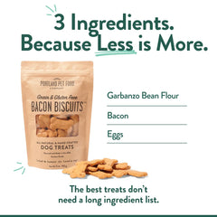 Portland Pet Food Company grain-free treats bag open emphasizes simple ingredients for sensitive dogs