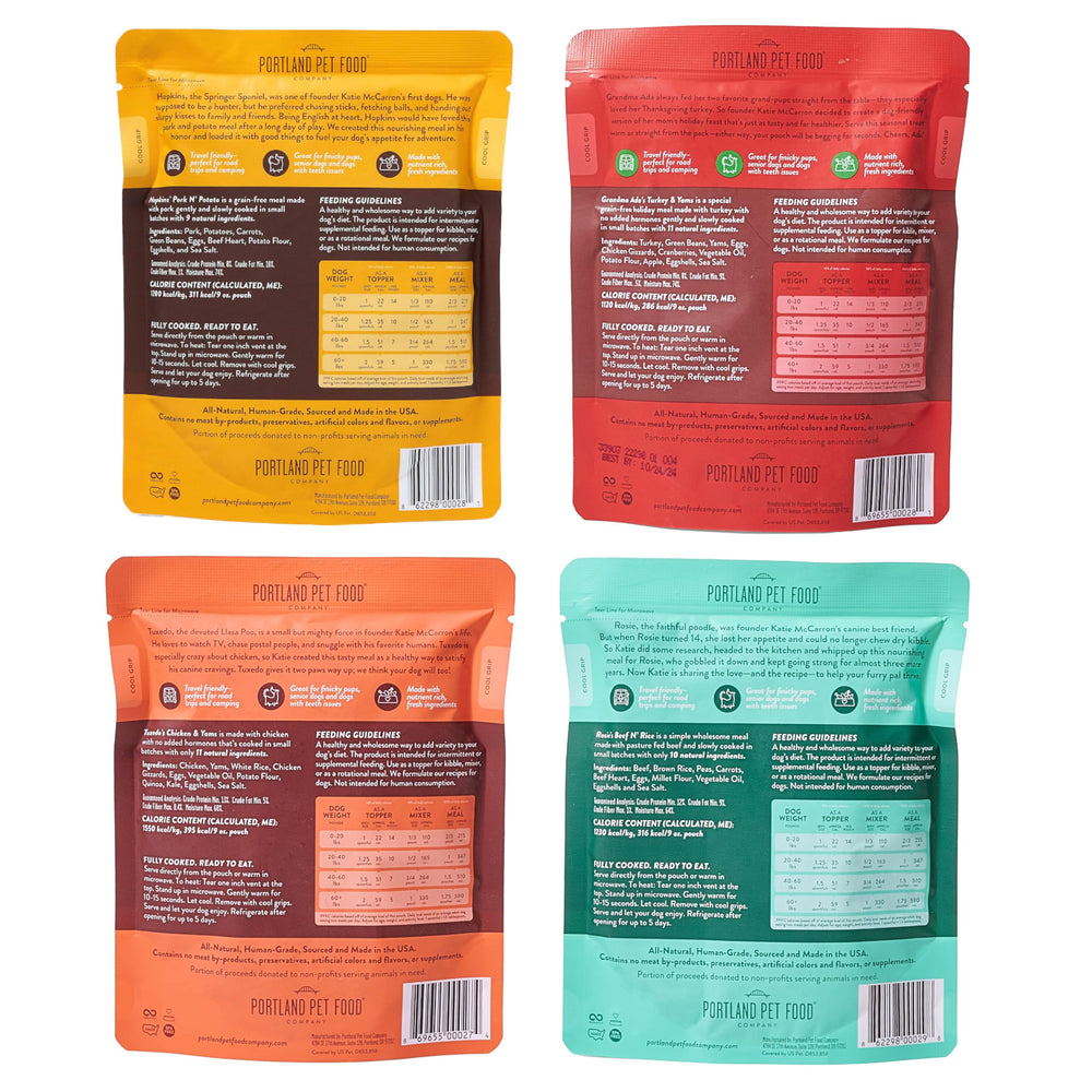 Portland Pet Food Company Microwave-safe pouch supports quick warming for picky dogs.