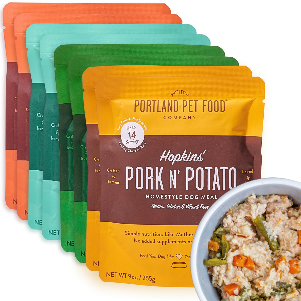 Portland Pet Food Company Rosie’s Beef N' Rice pouch ready to mix with meals.