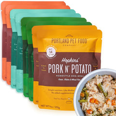 Portland Pet Food Company Rosie’s Beef N' Rice pouch ready to mix with meals.